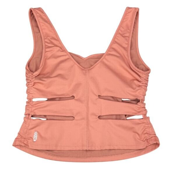 FREE PEOPLE Cut Out Sweetheart Neck Ruched Tank Top Size Large Nectar - Picture 3 of 6